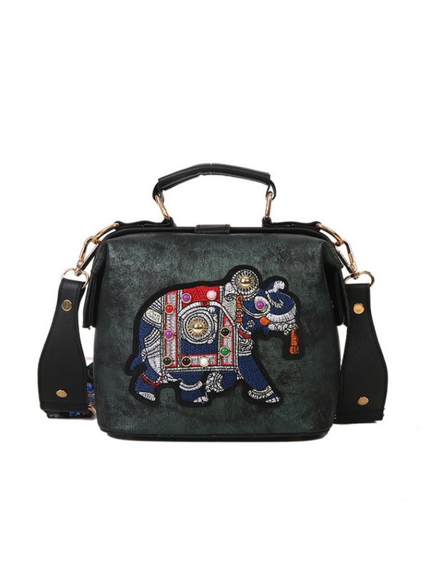 Bolso Bordado Elefante Verde Ref. 1291